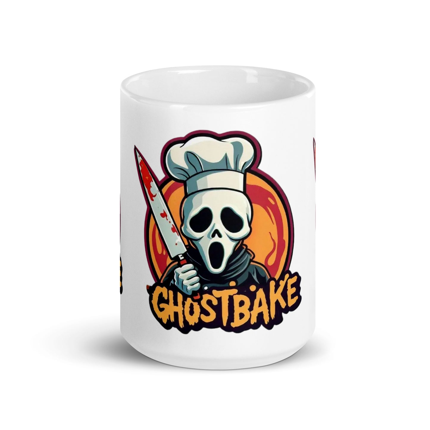 GhostBake White glossy mug  from Rare Plus Apparel – unique movie & pop culture inspired design.