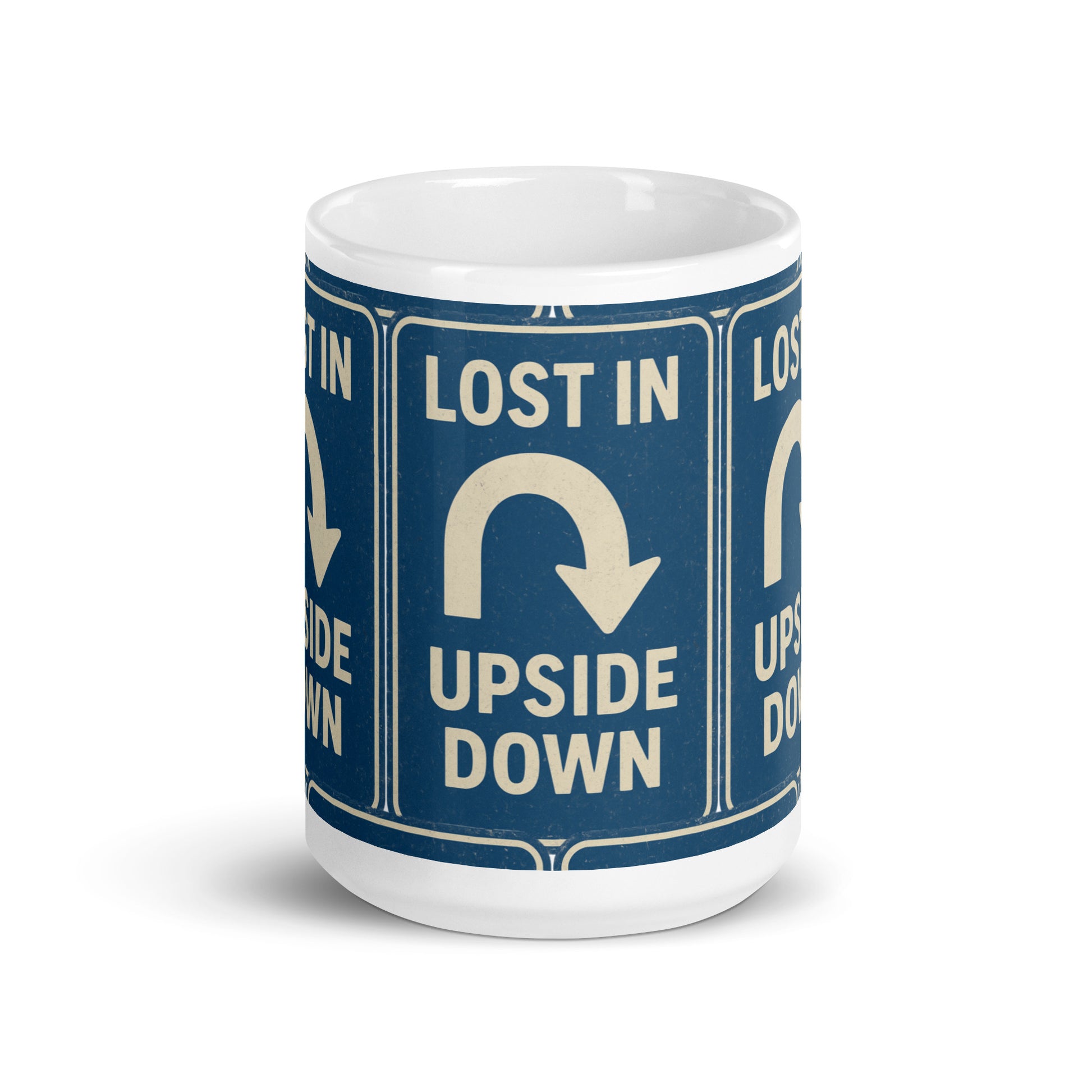 Lost in the Upside Down White glossy mug  from Rare Plus Apparel – unique movie & pop culture inspired design.