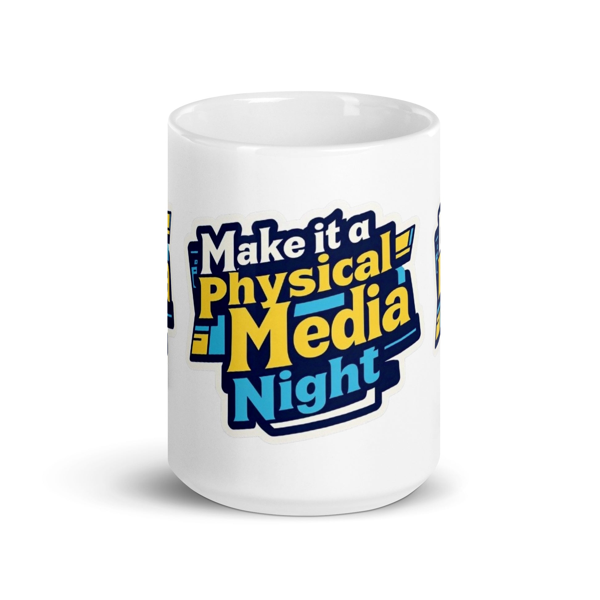 Make it a Physical Media Night White glossy mug  from Rare Plus Apparel – unique movie & pop culture inspired design.