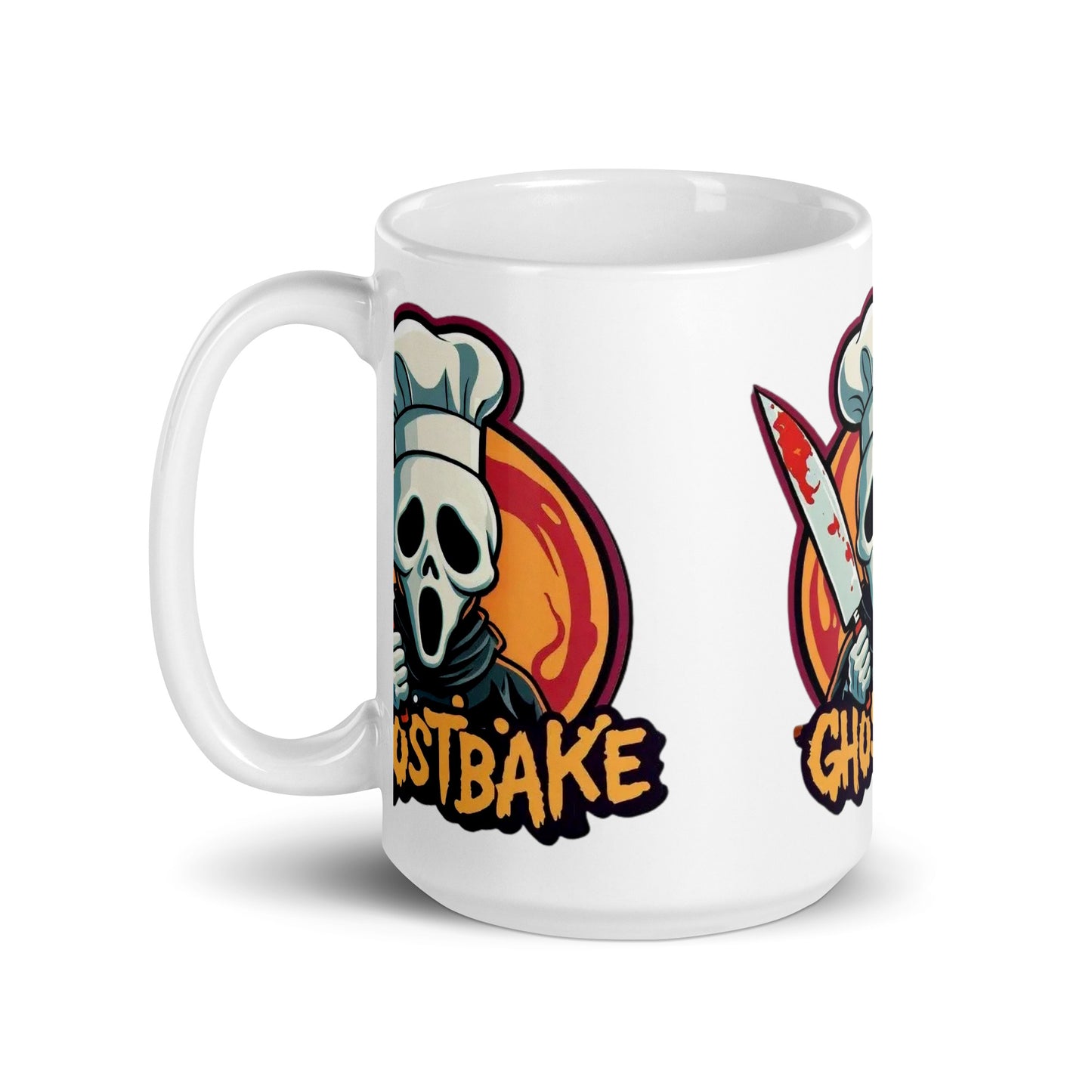 GhostBake White glossy mug  from Rare Plus Apparel – unique movie & pop culture inspired design.