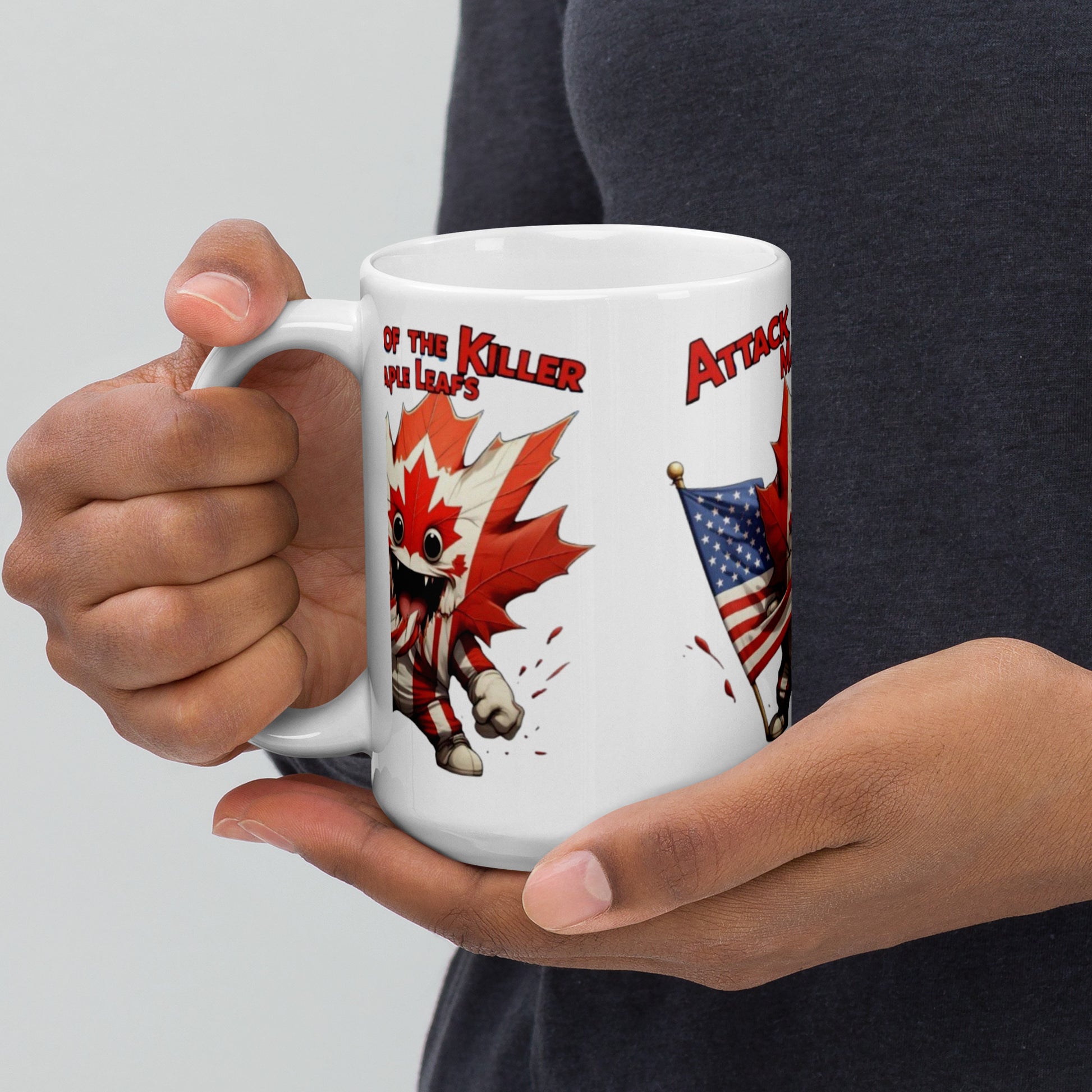Maple Mayhem White glossy mug  from Rare Plus Apparel – unique movie & pop culture inspired design.