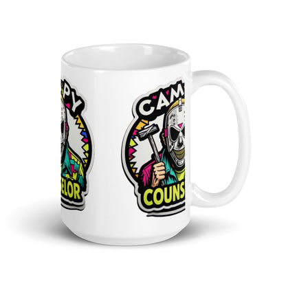 Campy Counselor White glossy mug  from Rare Plus Apparel – unique movie & pop culture inspired design.