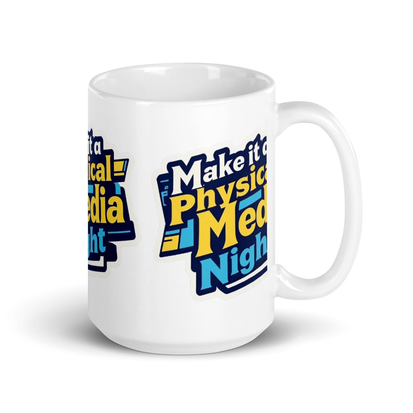 Make it a Physical Media Night White glossy mug  from Rare Plus Apparel – unique movie & pop culture inspired design.