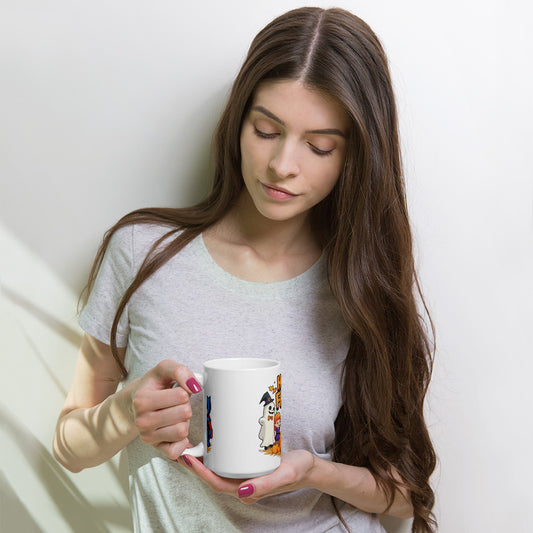 Hello Fall White glossy mug  from Rare Plus Apparel – unique movie & pop culture inspired design.