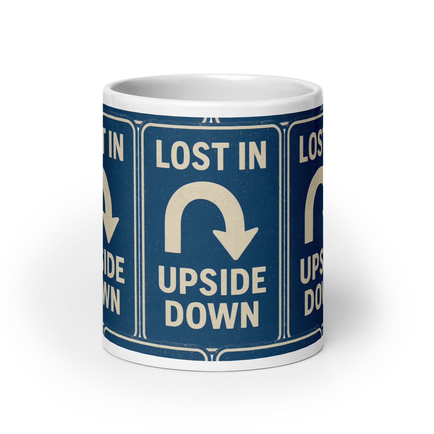 Lost in the Upside Down White glossy mug  from Rare Plus Apparel – unique movie & pop culture inspired design.