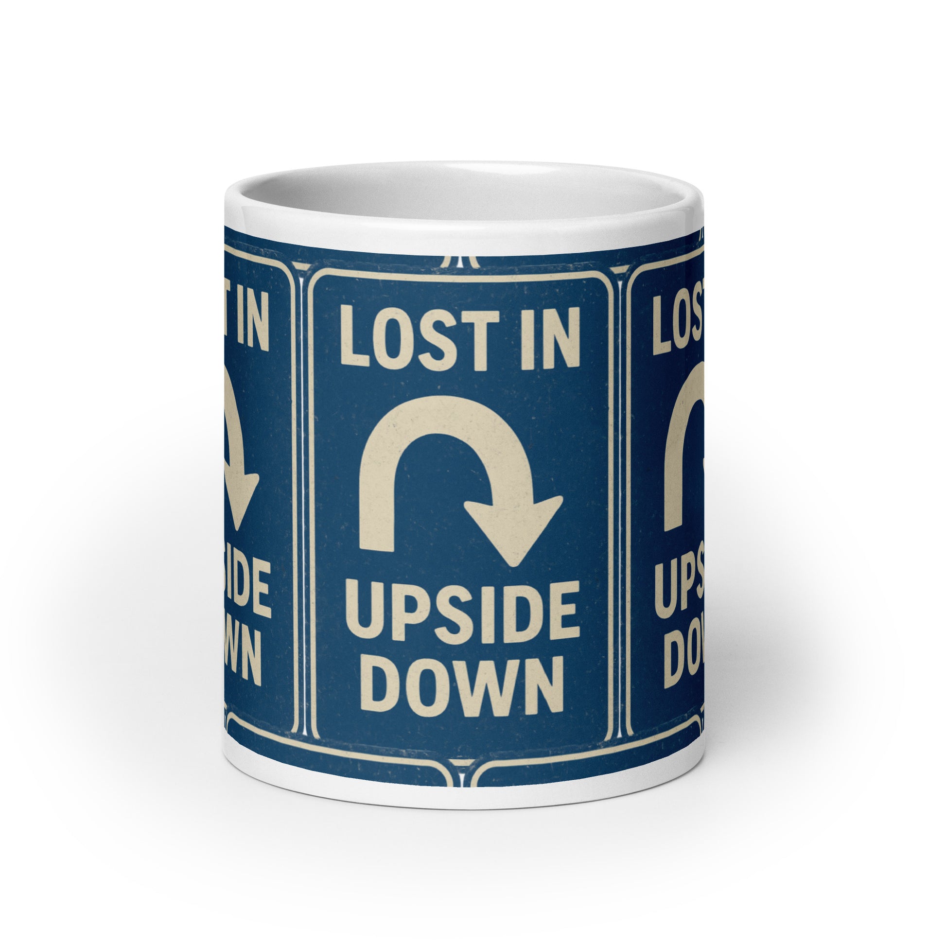 Lost in the Upside Down White glossy mug  from Rare Plus Apparel – unique movie & pop culture inspired design.