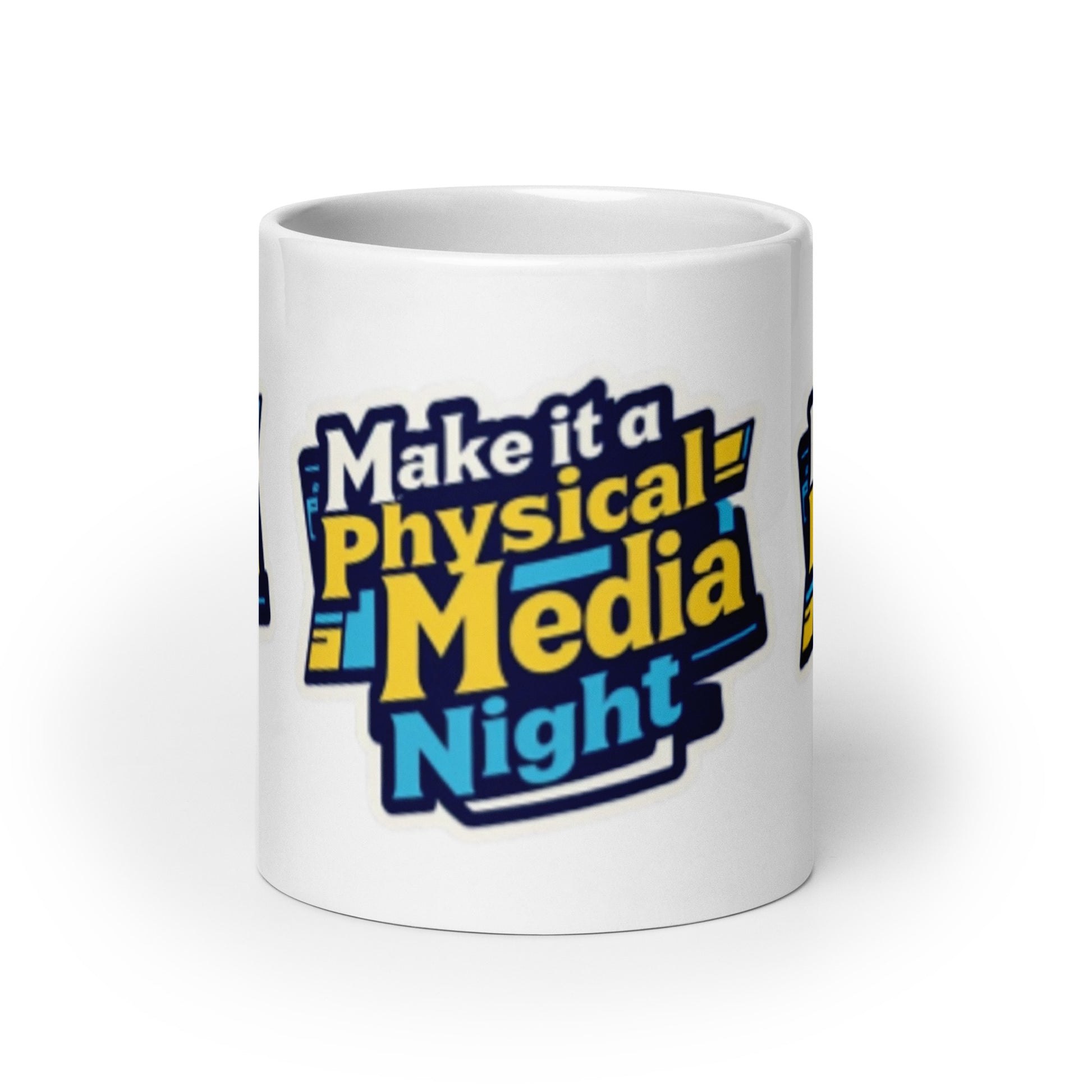 Make it a Physical Media Night White glossy mug  from Rare Plus Apparel – unique movie & pop culture inspired design.