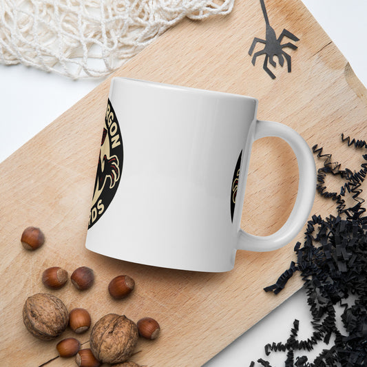Demogorgon Records White glossy mug  from Rare Plus Apparel – unique movie & pop culture inspired design.