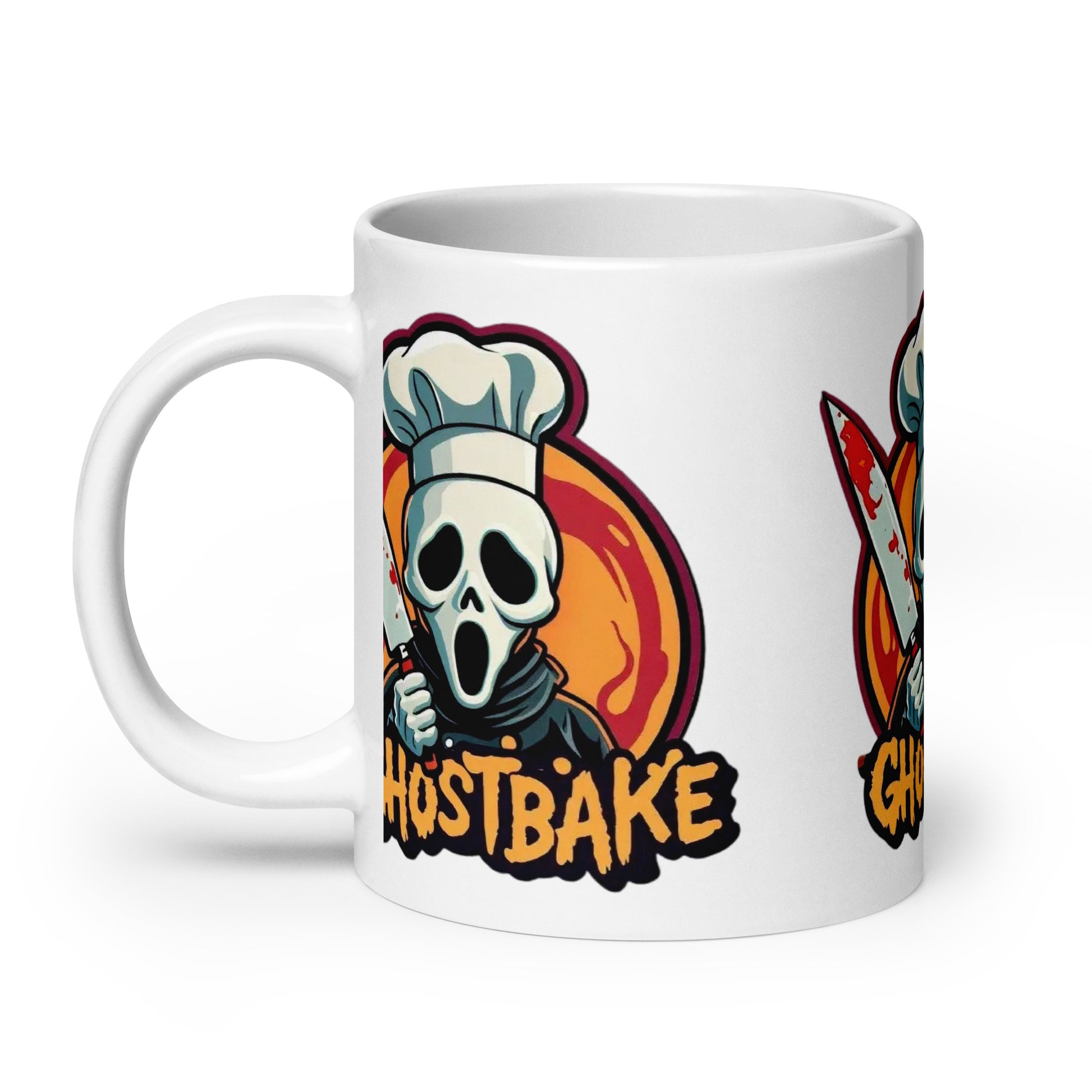 GhostBake White glossy mug  from Rare Plus Apparel – unique movie & pop culture inspired design.