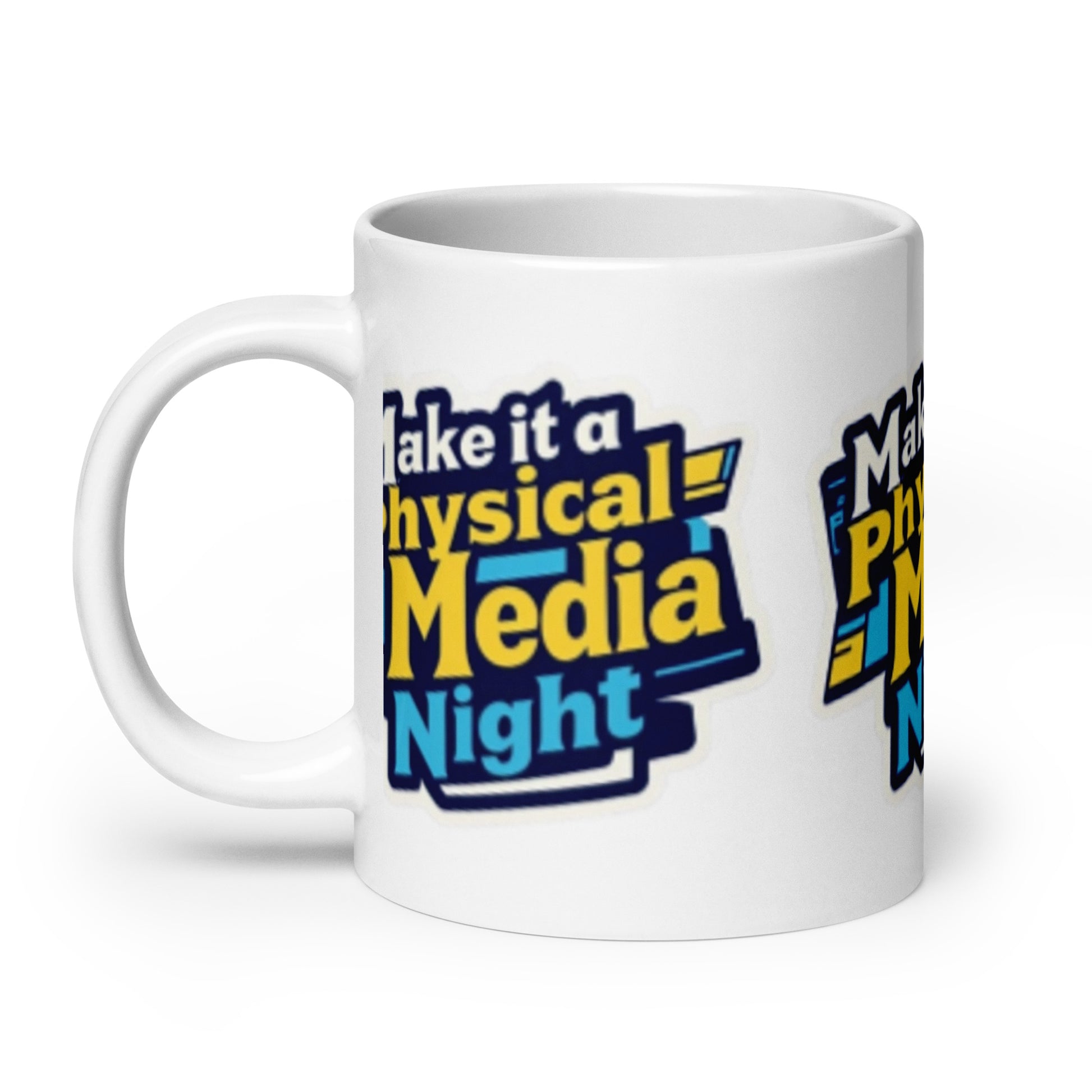 Make it a Physical Media Night White glossy mug  from Rare Plus Apparel – unique movie & pop culture inspired design.