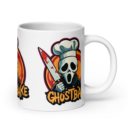 GhostBake White glossy mug  from Rare Plus Apparel – unique movie & pop culture inspired design.