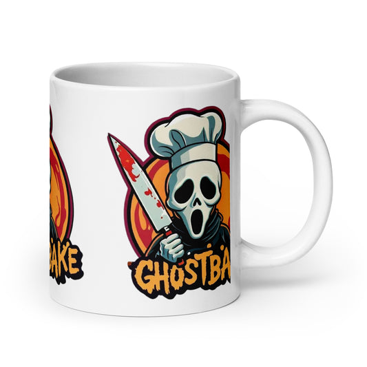 GhostBake White glossy mug  from Rare Plus Apparel – unique movie & pop culture inspired design.