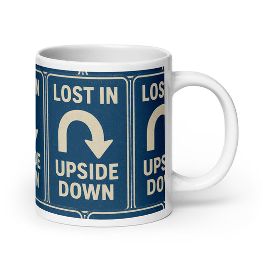 Lost in the Upside Down White glossy mug  from Rare Plus Apparel – unique movie & pop culture inspired design.