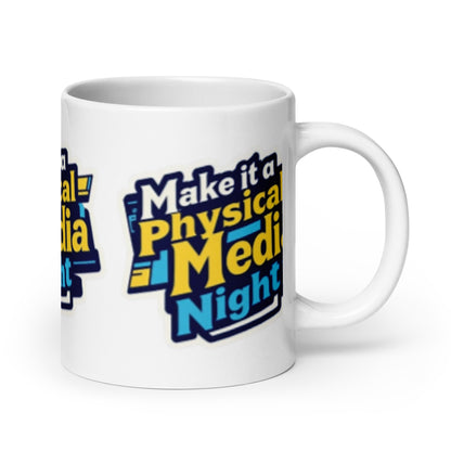 Make it a Physical Media Night White glossy mug  from Rare Plus Apparel – unique movie & pop culture inspired design.