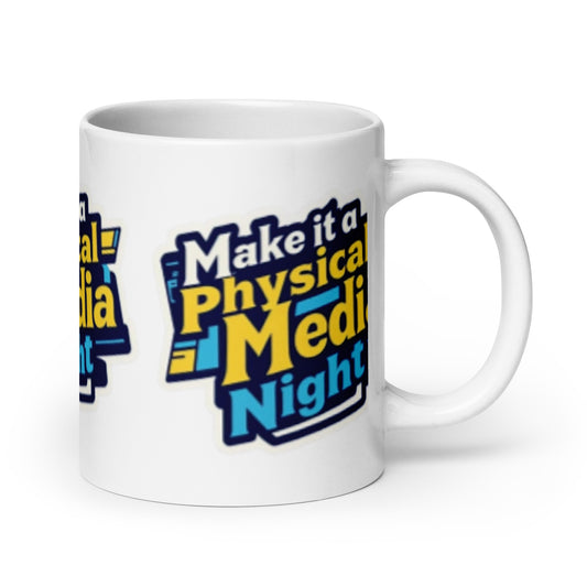 Make it a Physical Media Night White glossy mug  from Rare Plus Apparel – unique movie & pop culture inspired design.
