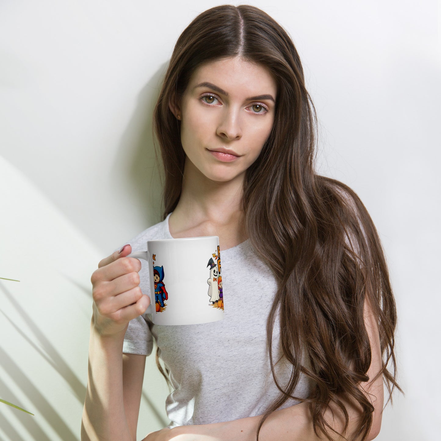 Hello Fall White glossy mug  from Rare Plus Apparel – unique movie & pop culture inspired design.