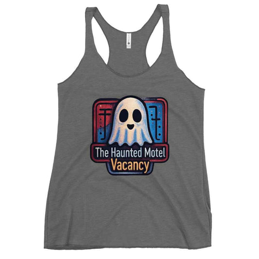 “Haunted Motel Vacancy” Check In, Never Leave Women's Racerback Tank