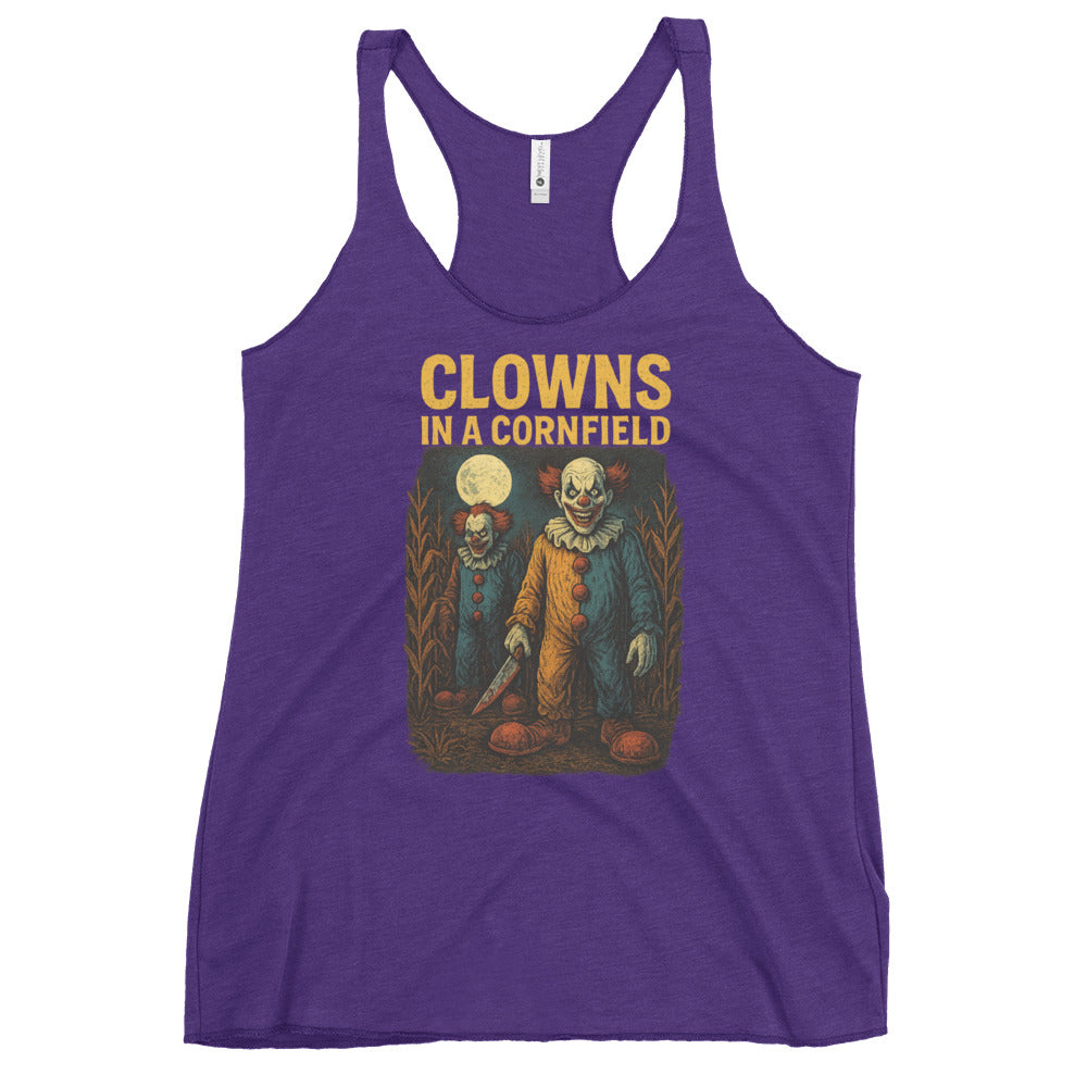 Clowns in a Cornfield Women's Racerback Tank  from Rare Plus Apparel – unique movie & pop culture inspired design.