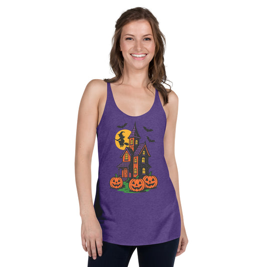 Haunted Halloween House Women's Racerback Tank  from Rare Plus Apparel – unique movie & pop culture inspired design.