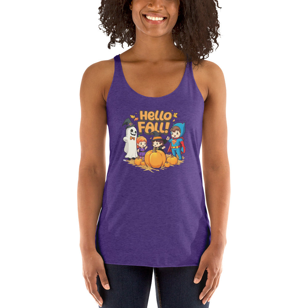 Hello Fall Women's Racerback Tank  from Rare Plus Apparel – unique movie & pop culture inspired design.