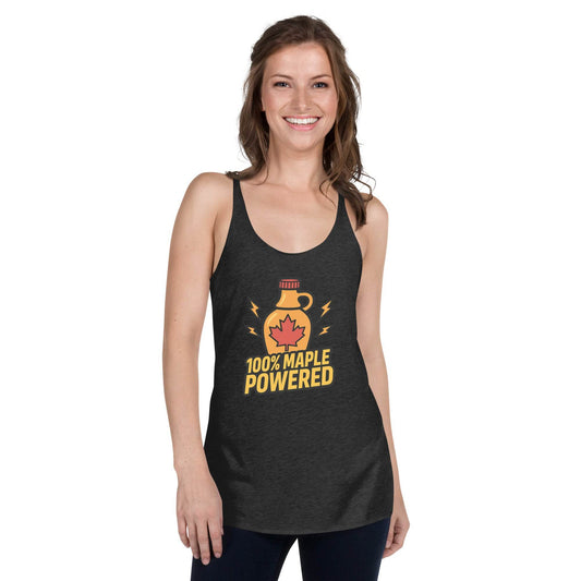 100% Maple Powered Women's Racerback Tank  from Rare Plus Apparel – unique movie & pop culture inspired design.