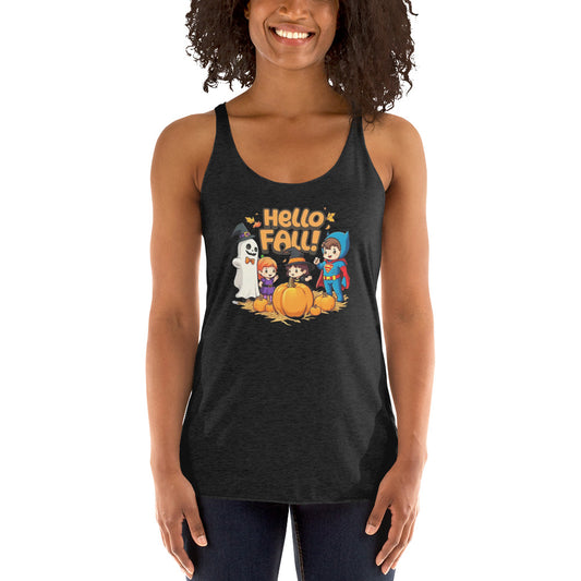 Hello Fall Women's Racerback Tank  from Rare Plus Apparel – unique movie & pop culture inspired design.