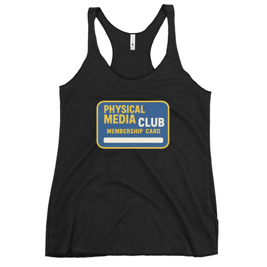Physical Media Club Women's Racerback Tank  from Rare Plus Apparel – unique movie & pop culture inspired design.