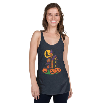 Haunted Halloween House Women's Racerback Tank  from Rare Plus Apparel – unique movie & pop culture inspired design.