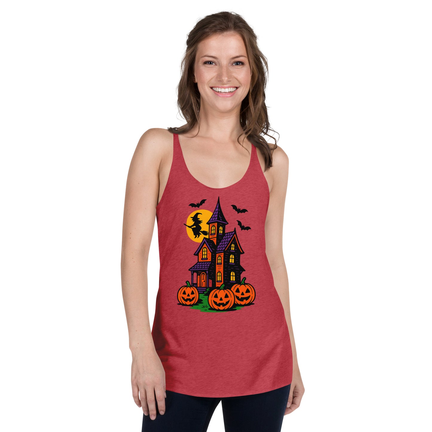 Haunted Halloween House Women's Racerback Tank  from Rare Plus Apparel – unique movie & pop culture inspired design.