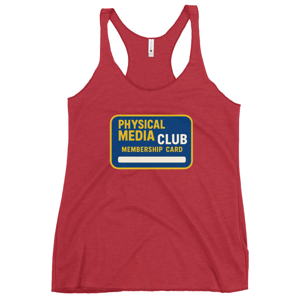 Physical Media Club Women's Racerback Tank  from Rare Plus Apparel – unique movie & pop culture inspired design.