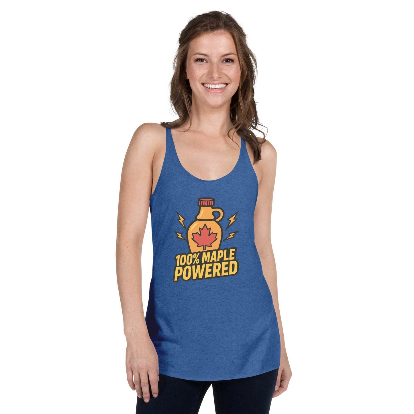 100% Maple Powered Women's Racerback Tank  from Rare Plus Apparel – unique movie & pop culture inspired design.