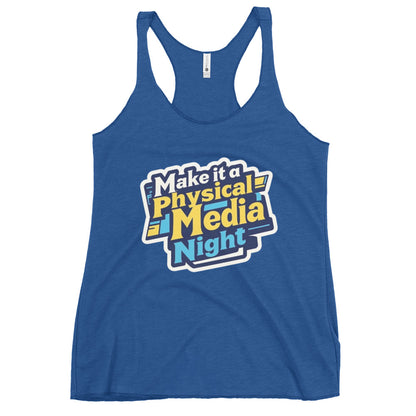 Make it a Physical Media Night Women's Racerback Tank  from Rare Plus Apparel – unique movie & pop culture inspired design.