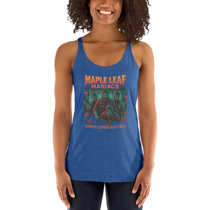 Maple Leaf Maniacs – Horror Lumberjack Crew Women's Racerback Tank  from Rare Plus Apparel – unique movie & pop culture inspired design.