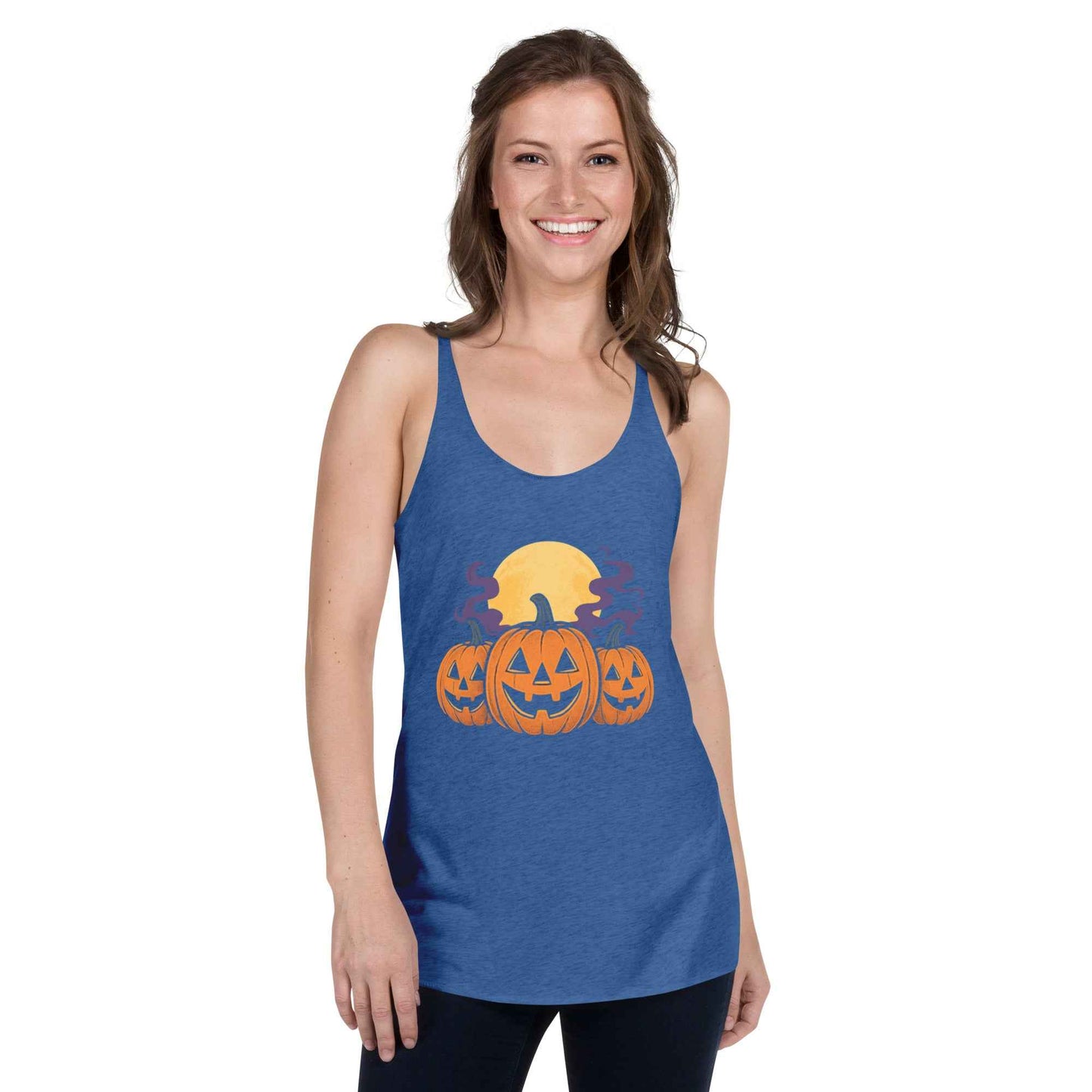 “Midnight Pumpkins” The Jack-O-Lantern Parade Women's Racerback Tank