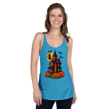 Haunted Halloween House Women's Racerback Tank  from Rare Plus Apparel – unique movie & pop culture inspired design.