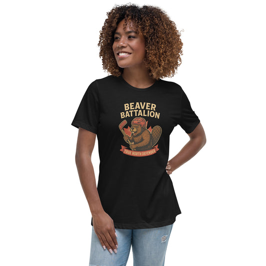 Beaver Battalion – True North Defender Women's Relaxed T-Shirt  from Rare Plus Apparel – unique movie & pop culture inspired design.