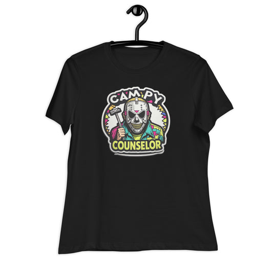 Campy Counselor Women's Relaxed T-Shirt  from Rare Plus Apparel – unique movie & pop culture inspired design.
