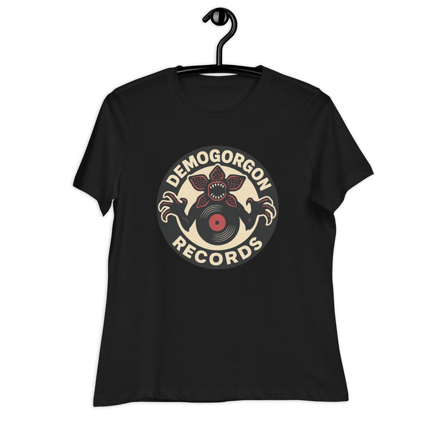 Demogorgon Records Women's Relaxed T-Shirt  from Rare Plus Apparel – unique movie & pop culture inspired design.
