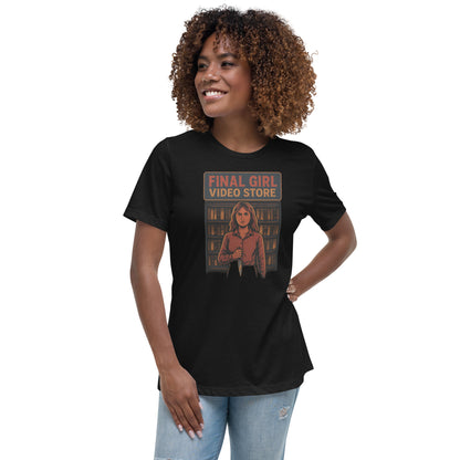 Final Girl Video Store Women's Relaxed T-Shirt  from Rare Plus Apparel – unique movie & pop culture inspired design.