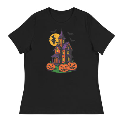 Haunted Halloween House Women's Relaxed T-Shirt  from Rare Plus Apparel – unique movie & pop culture inspired design.