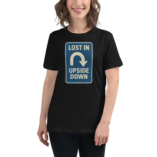Lost in the Upside Down Women's Relaxed T-Shirt  from Rare Plus Apparel – unique movie & pop culture inspired design.