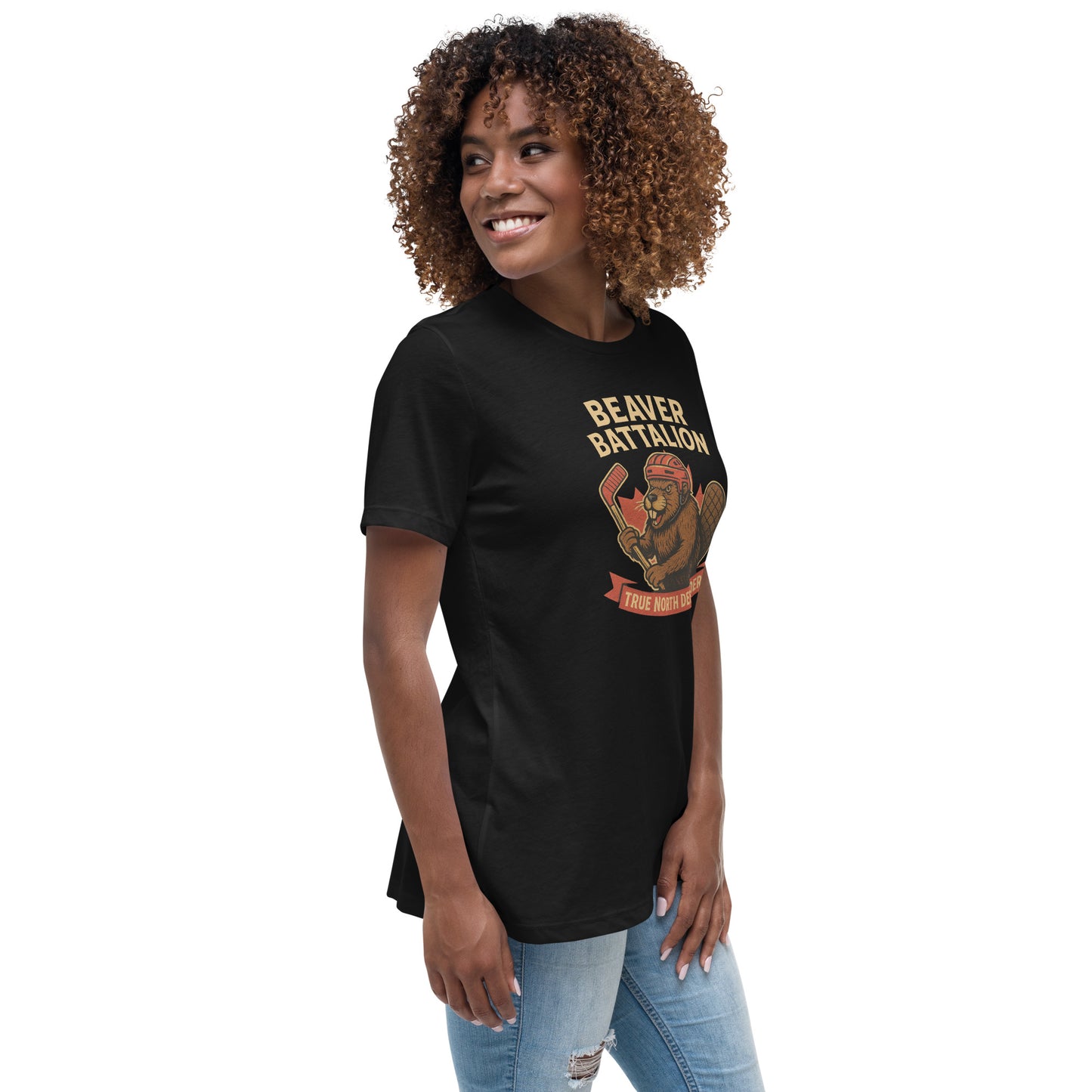 Beaver Battalion – True North Defender Women's Relaxed T-Shirt  from Rare Plus Apparel – unique movie & pop culture inspired design.