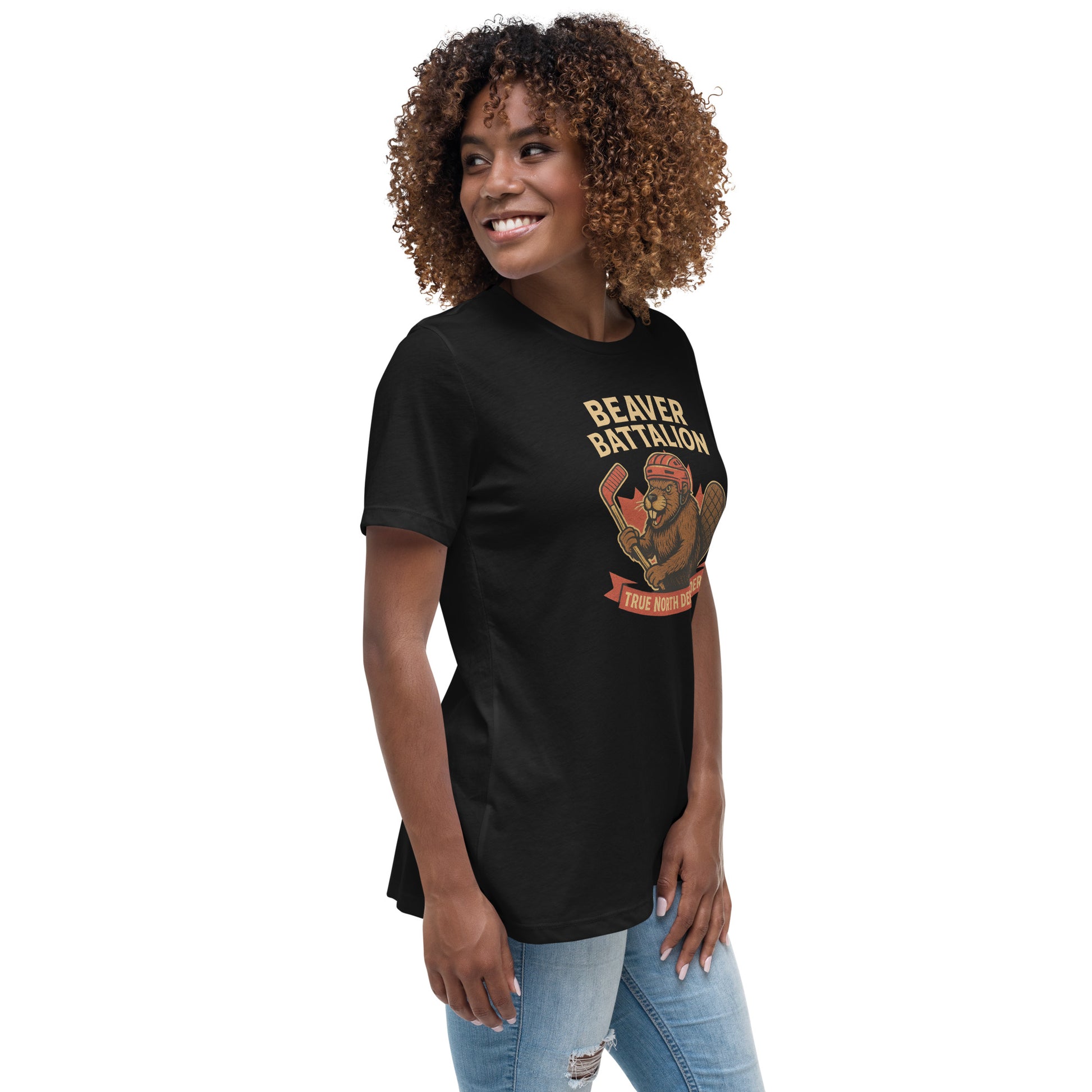 Beaver Battalion – True North Defender Women's Relaxed T-Shirt  from Rare Plus Apparel – unique movie & pop culture inspired design.