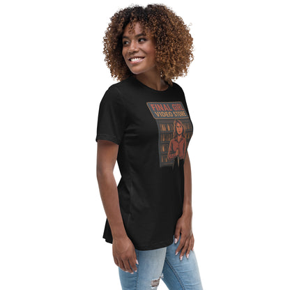 Final Girl Video Store Women's Relaxed T-Shirt  from Rare Plus Apparel – unique movie & pop culture inspired design.