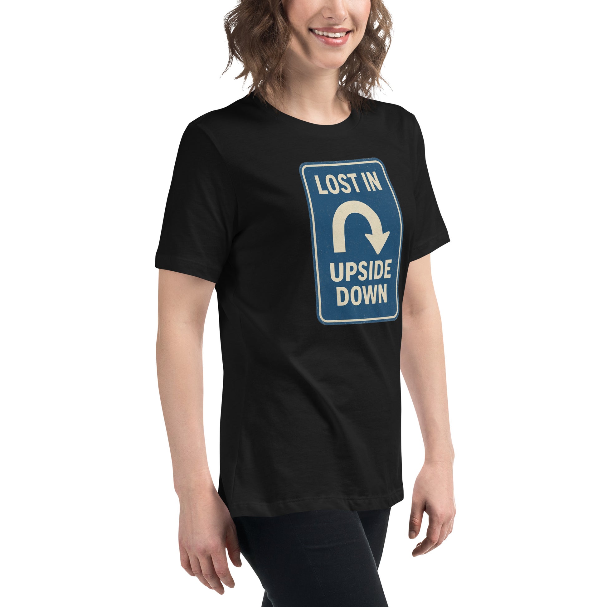 Lost in the Upside Down Women's Relaxed T-Shirt  from Rare Plus Apparel – unique movie & pop culture inspired design.