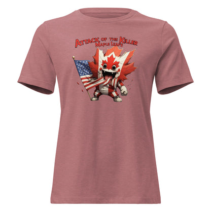 Maple Mayhem Women's Relaxed T-Shirt  from Rare Plus Apparel – unique movie & pop culture inspired design.