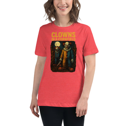 Clowns in a Cornfield Women's Relaxed T-Shirt  from Rare Plus Apparel – unique movie & pop culture inspired design.