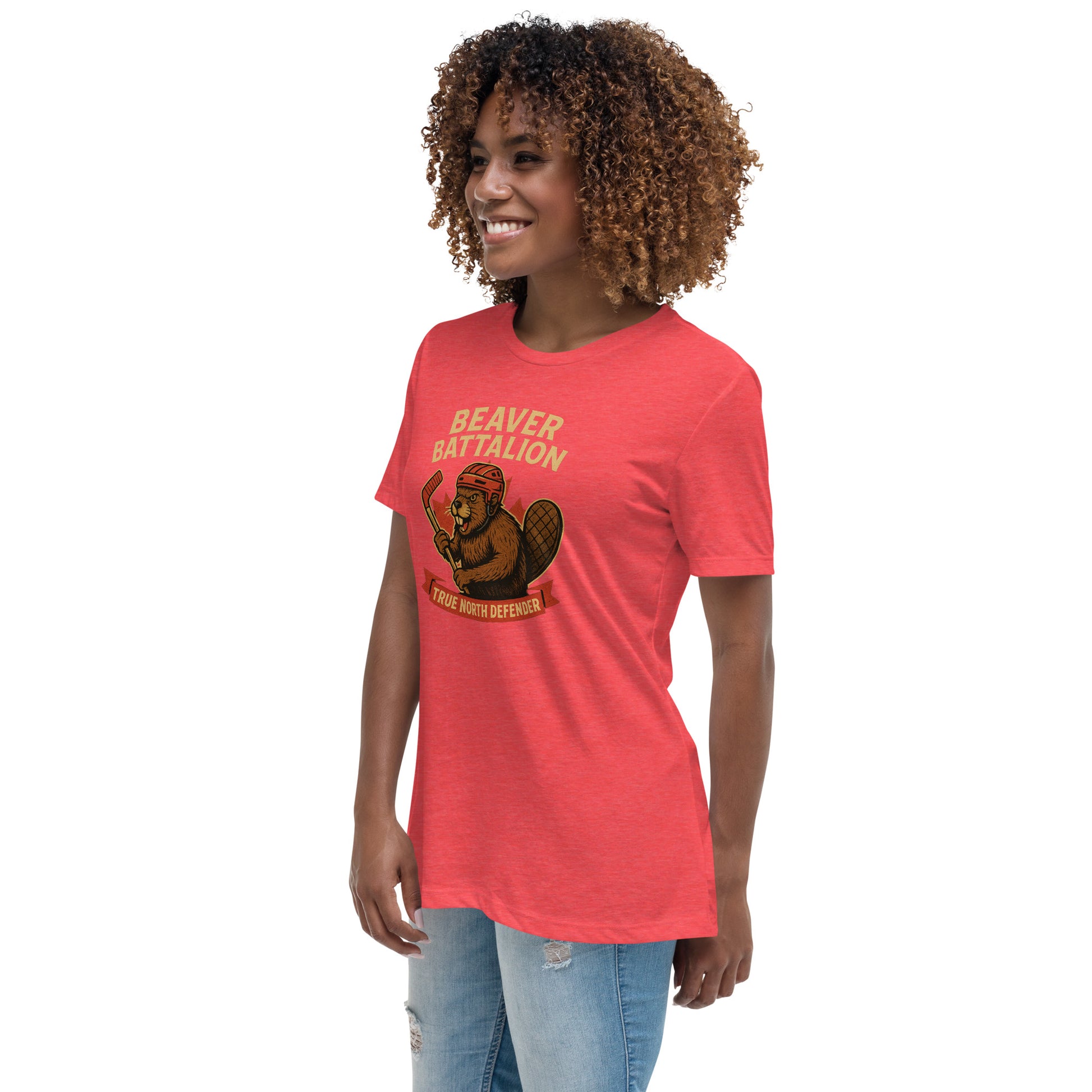 Beaver Battalion – True North Defender Women's Relaxed T-Shirt  from Rare Plus Apparel – unique movie & pop culture inspired design.