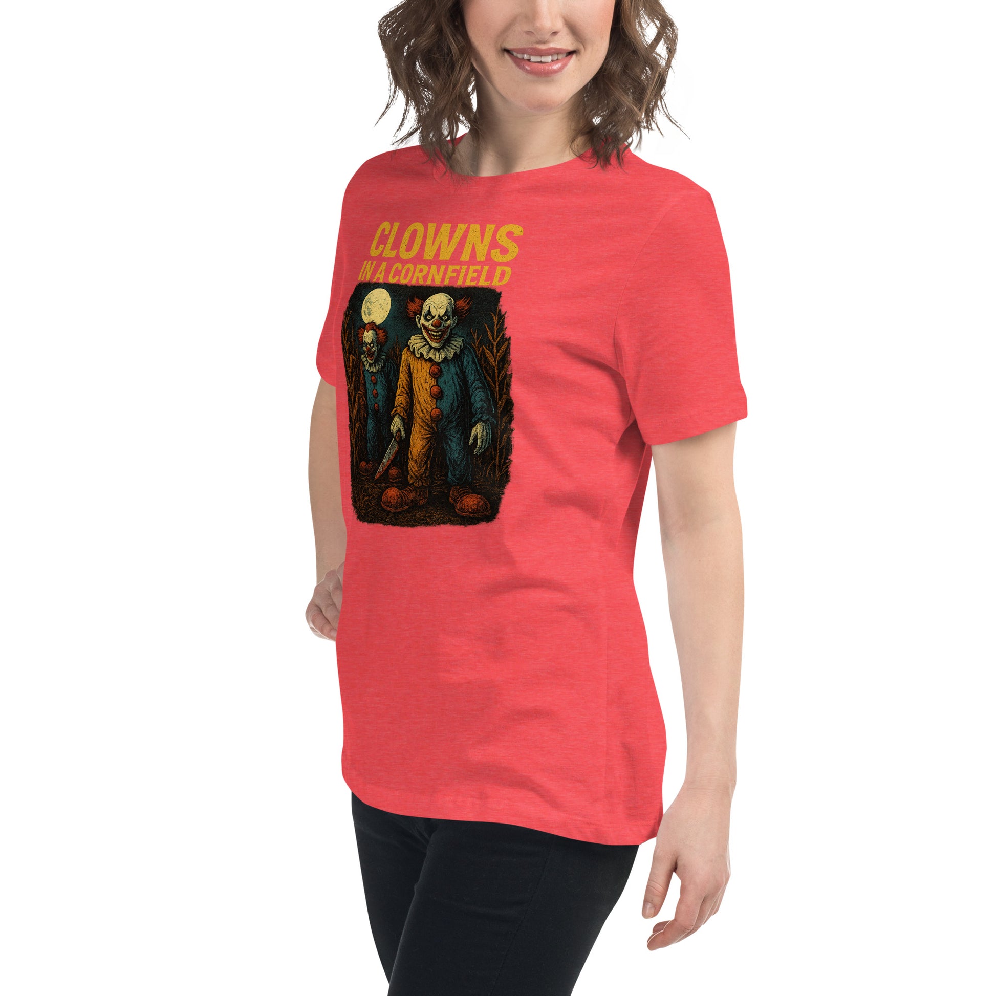 Clowns in a Cornfield Women's Relaxed T-Shirt  from Rare Plus Apparel – unique movie & pop culture inspired design.