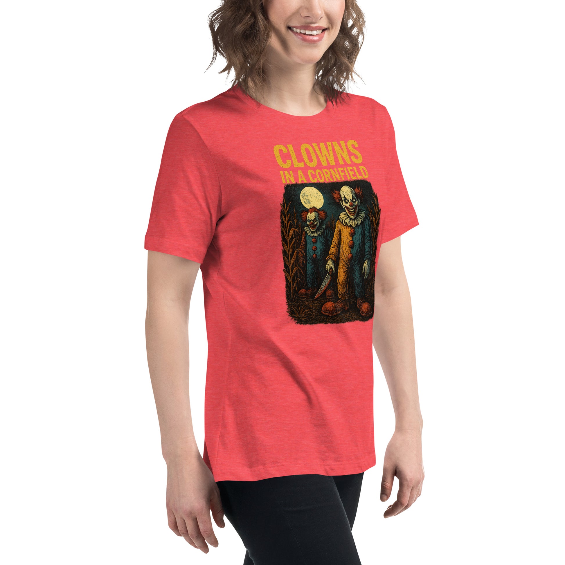 Clowns in a Cornfield Women's Relaxed T-Shirt  from Rare Plus Apparel – unique movie & pop culture inspired design.